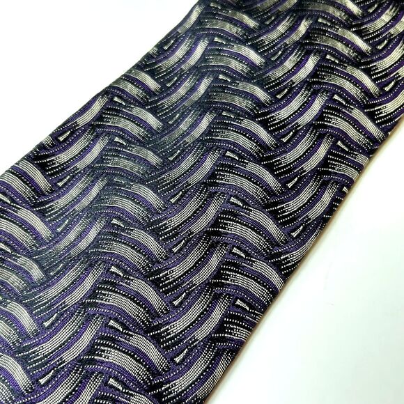 Polo Ralph Lauren NWT Purple Gray Basket Weave Print 100% Silk Long Tie - Picture 1 of 9